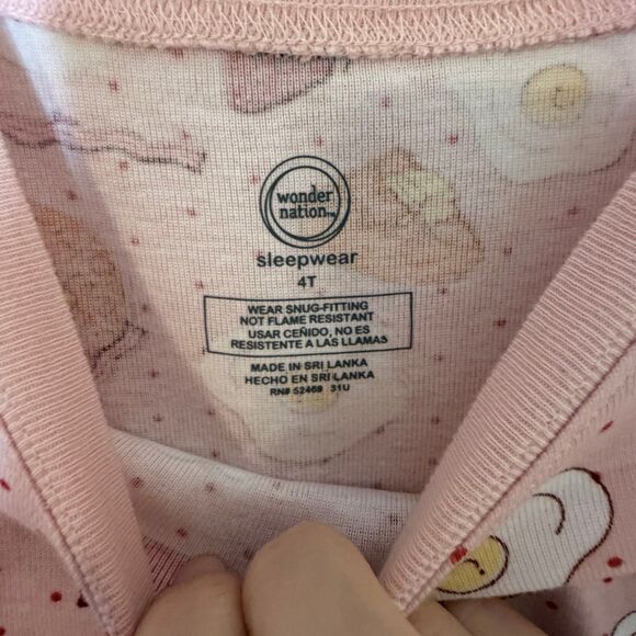 NWT Wonder Nation Girls Pajama Set 4T Pink Breakfast Waffles Bacon Snug Fit - Picture 3 of 4